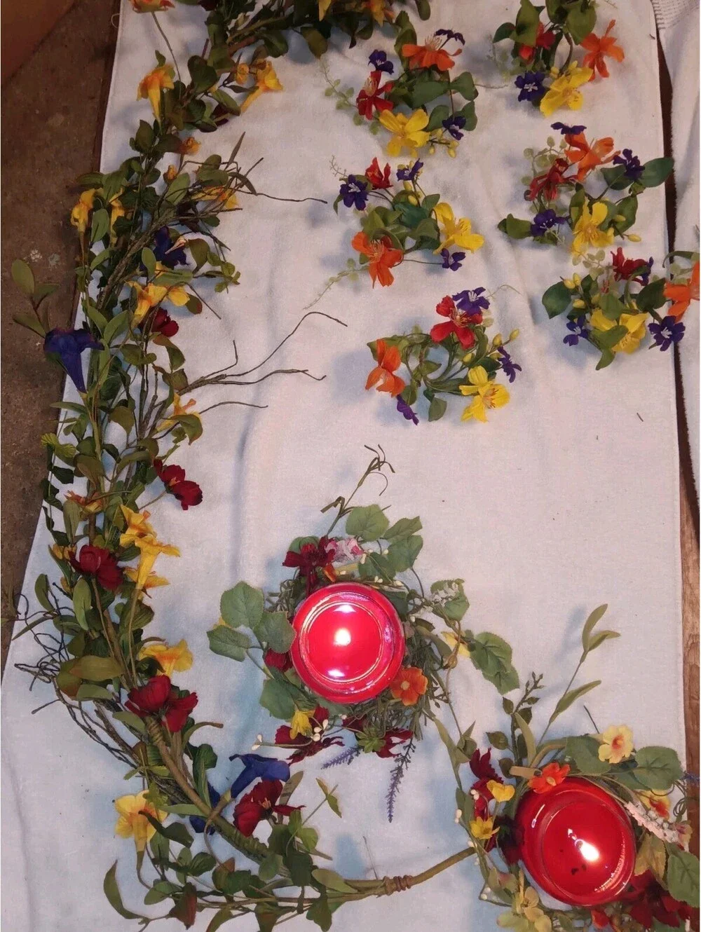 5ft Wildflower Garland & 6 Matching Candlestick Rings And 2 Candle Ring Set